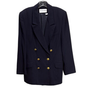 Vintage Navy w Gold Button double breasted Long Blazer SZ 10 Classic Preppy EUC